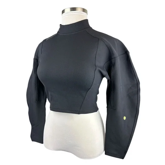Lululemon Ribbed Luxtreme Wide Sleeve Pullover Black Crop Women's No Size Tag - Picture 4 of 15